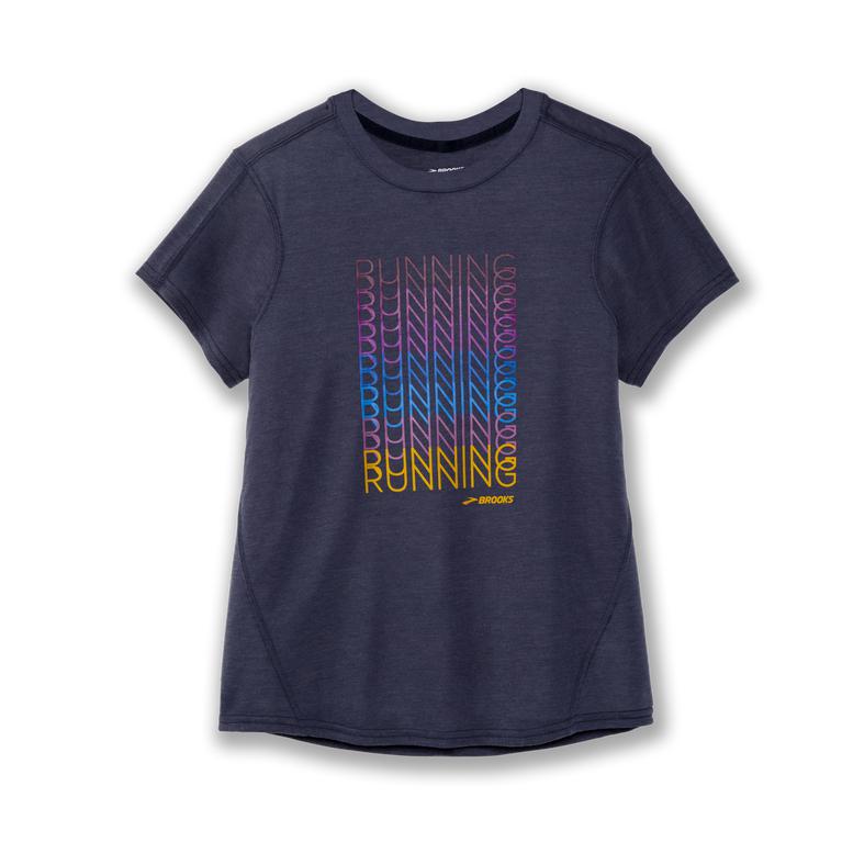 Brooks Distance Graphic tee Short Sleeve Running Shirt - Women's - Heather Navy/Repeat (32451-WOBH)